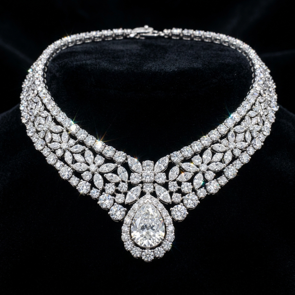High-end diamond necklace on black velvet